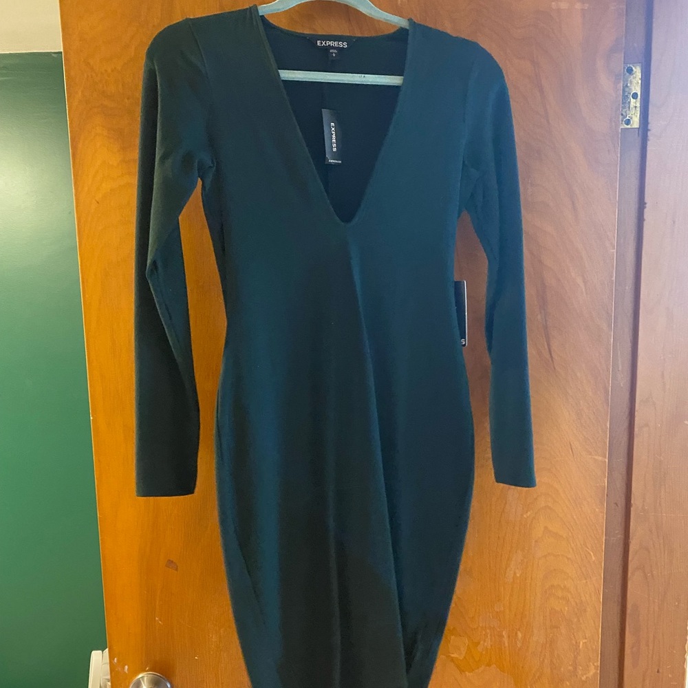 Emerald green midi cocktail dress